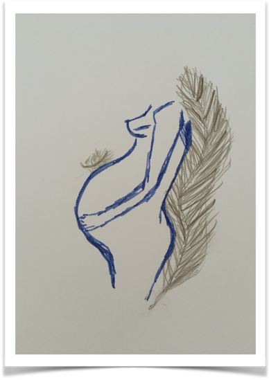 Skizze einer Schwangeren mit Feder